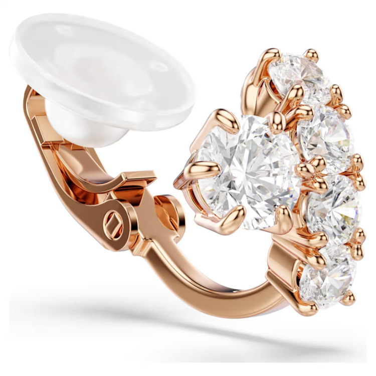 Matrix clip earrings Round cut, White, 18K rose gold plated